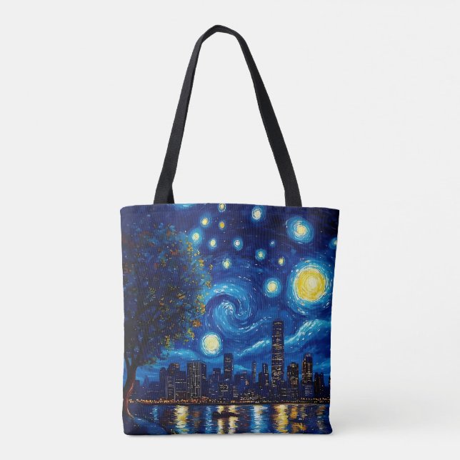 Starry Night Inspired Cityscape Tote Bag (Rückseite)