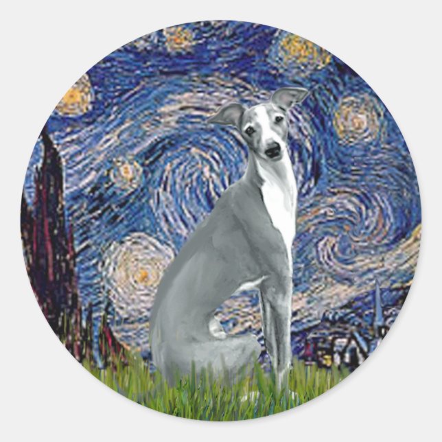 Starry Night-Italian Greyhound 4 (sit) Runder Aufkleber (Vorderseite)
