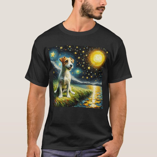 Starry Night Jack Russell Terrier Dog Van Gogh T-Shirt (Vorderseite)