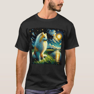 Starry Night Japanese Spitz Dog Van Gogh Lover T-Shirt
