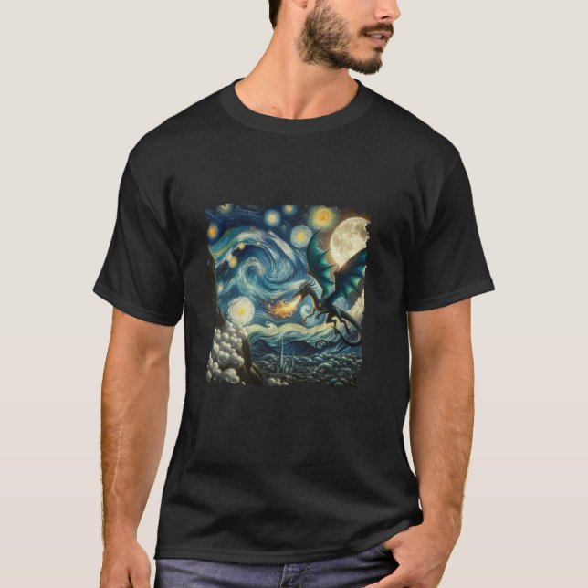 Starry Night Japanischer ästhetischer Drache Tokio T-Shirt (Vorderseite)