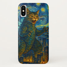 Starry Night Kaiju Catzilla Cat iPhone iPad Case