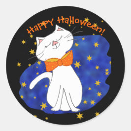 Starry Night Kitty Cat Halloween Runder Aufkleber