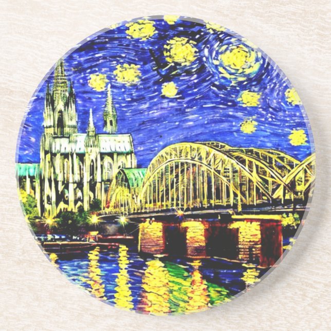 Starry Night Köln Deutschland Kathedrale Throw Pil Getränkeuntersetzer (Vorne)