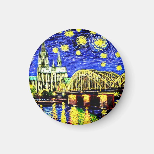 Starry Night Köln Dom Deutschland Magnet (Vorne)