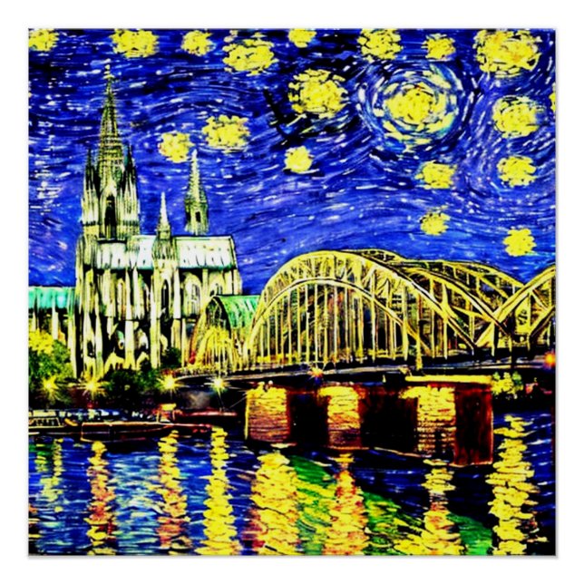 Starry Night Köln Dom Deutschland Poster (Vorderseite)