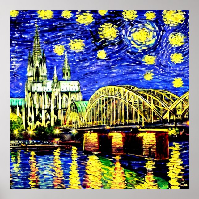 Starry Night Köln Dom Deutschland Poster (Vorne)