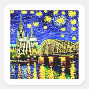 Starry Night Köln Dom Deutschland Quadratischer Aufkleber