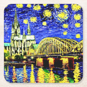 Starry Night Köln Dom Deutschland Rechteckiger Pappuntersetzer