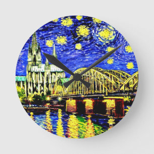 Starry Night Köln Dom Deutschland Runde Wanduhr