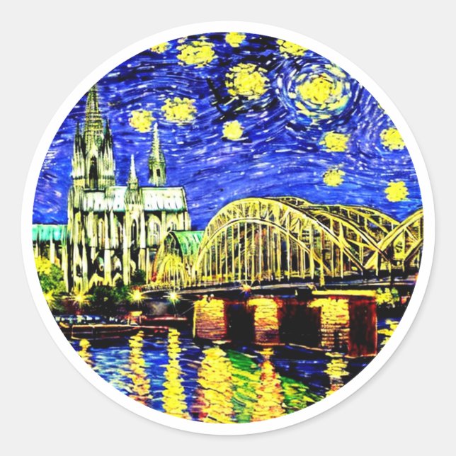 Starry Night Köln Dom Deutschland Runder Aufkleber (Vorderseite)