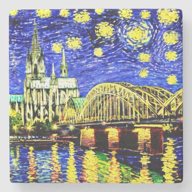 Starry Night Köln Dom Deutschland Steinuntersetzer (Vorderseite)
