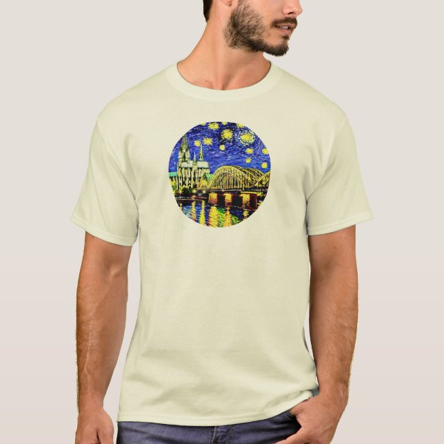Starry Night Köln Dom Deutschland T-Shirt (Vorderseite)