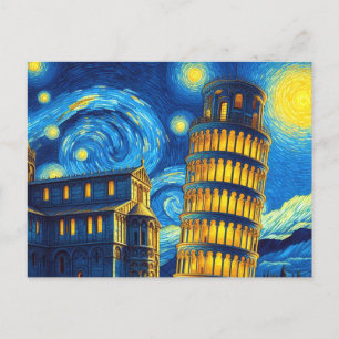 Starry Night Leaning Tower von Pisa Italien Postkarte