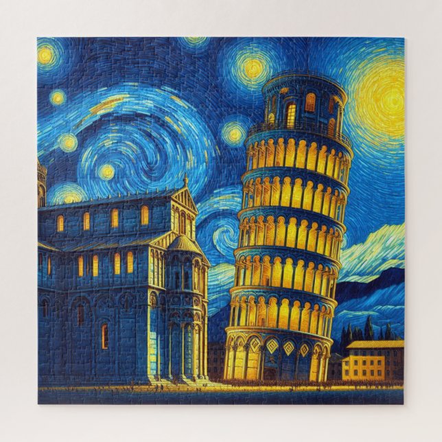 Starry Night Leaning Tower von Pisa Italien Puzzle (Vertikal)