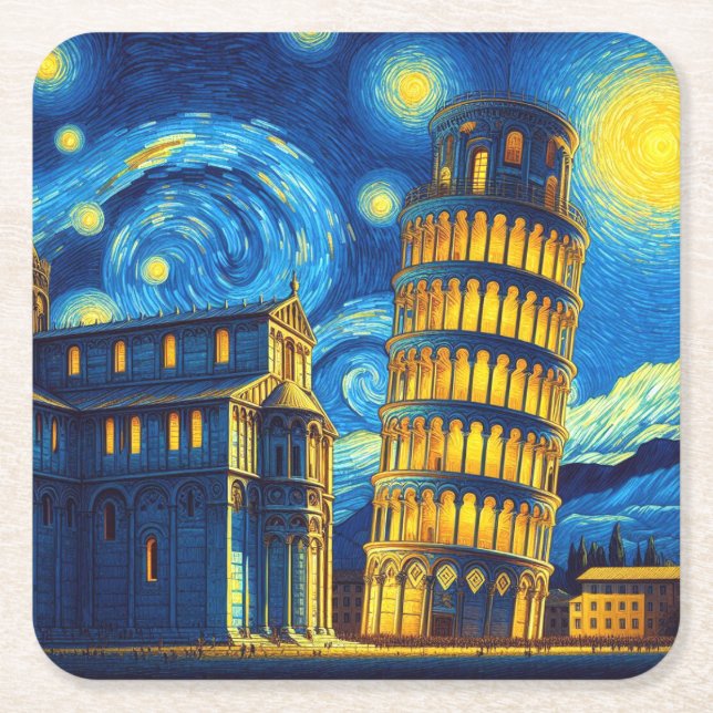 Starry Night Leaning Tower von Pisa Italien Rechteckiger Pappuntersetzer (Vorderseite)