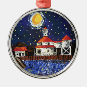 Starry Night Light House Silbernes Ornament