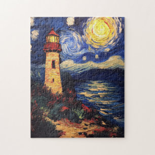 Starry Night Lighthouse Malerei Puzzle