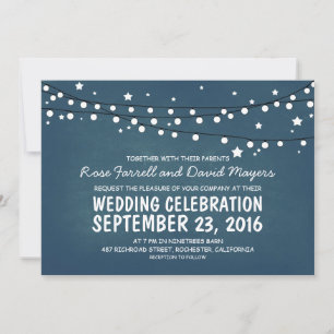 Starry Night Lights Blue Rustic Wedites Einladung