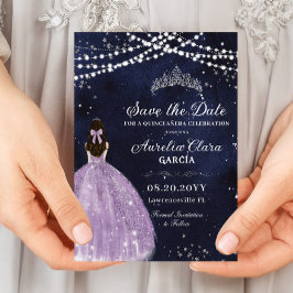 Starry Night Lila Lilac Gown Silver Quinceañera Save The Date