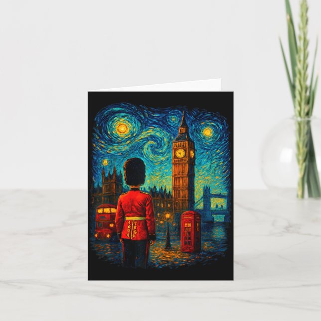 Starry Night London Red Telephone Box Queen's Guar Karte (Vorderseite)