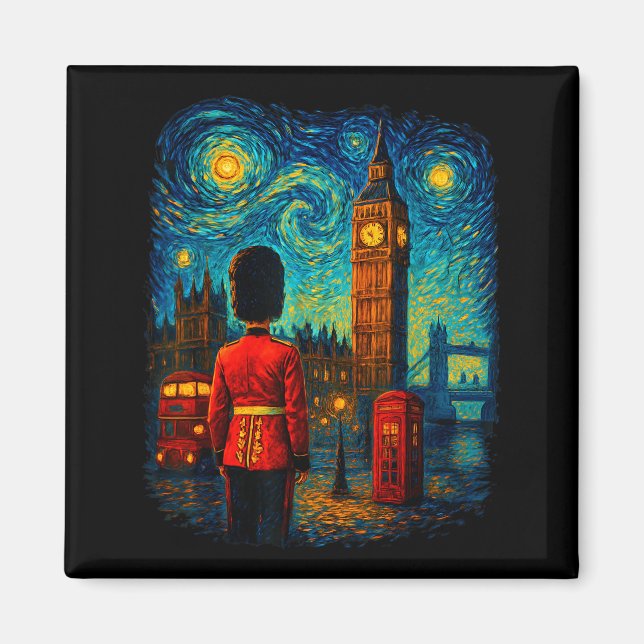 Starry Night London Red Telephone Box Queen's Guar Magnet (Vorne)