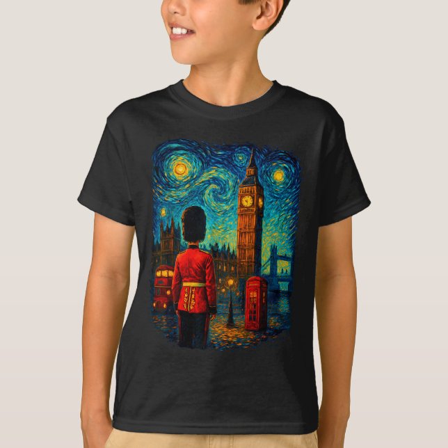 Starry Night London Red Telephone Box Queen's Guar T-Shirt (Vorderseite)