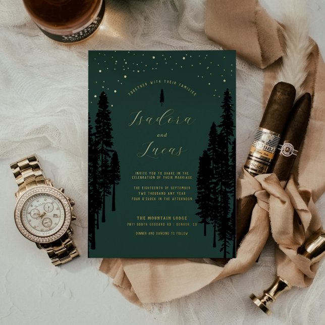 Starry Night | Luxe Celestial Forest Wedding Folieneinladung (Von Creator hochgeladen)