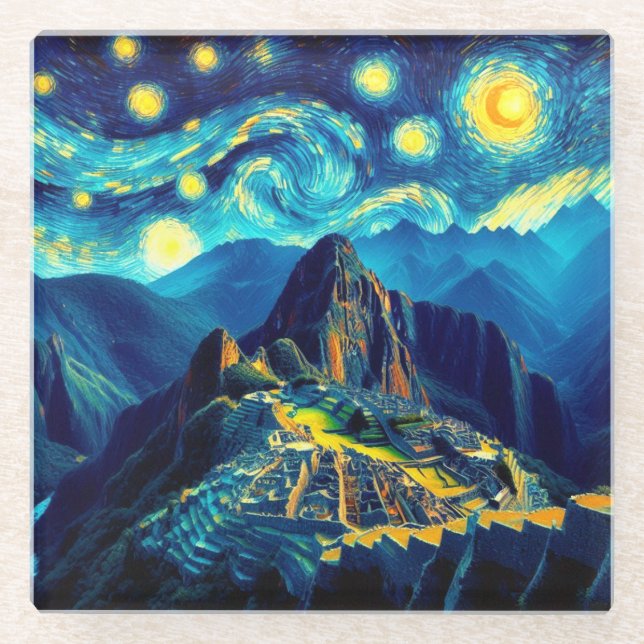 Starry Night Machu Picchu Peru Glasuntersetzer (Vorderseite)