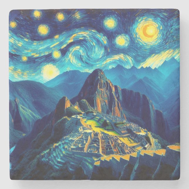 Starry Night Machu Picchu Peru Steinuntersetzer (Vorderseite)