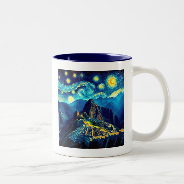 Starry Night Machu Picchu Peru Zweifarbige Tasse (Rechts)