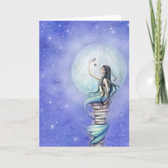 Starry Night Magic Mermaid Blank Card Karte (Vorderseite)