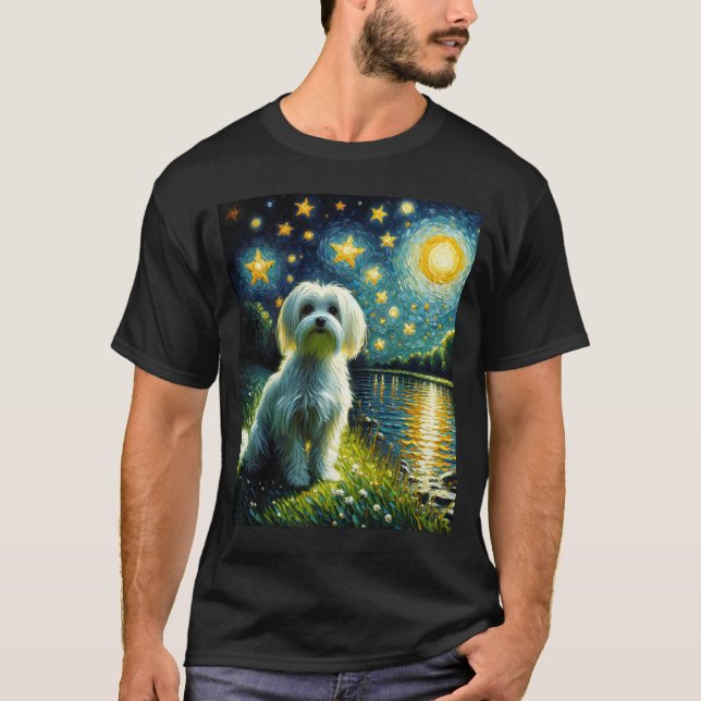 Starry Night Maltese Dog Van Gogh Lover T-Shirt (Vorderseite)