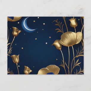 Starry Night mit Gold Crescent Moon Postkarte