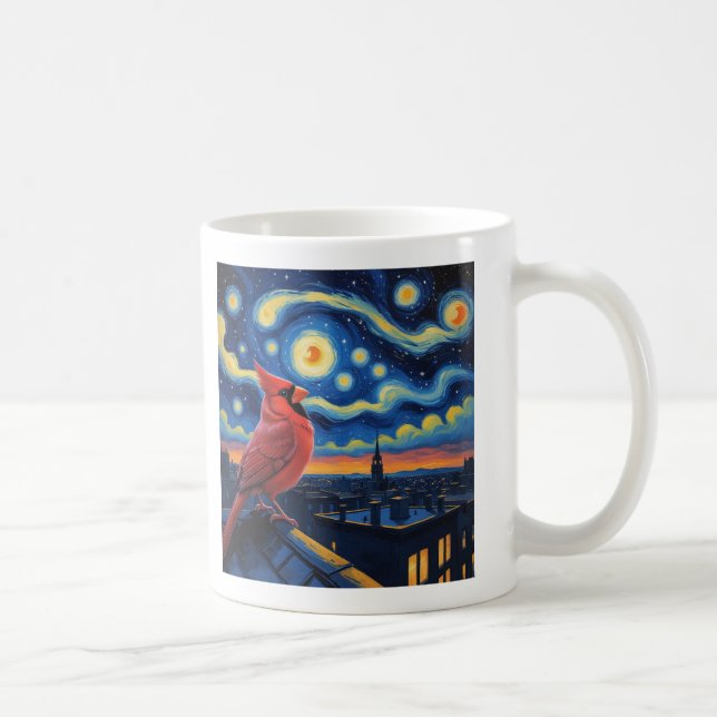 Starry Night mit Northern Kardinal Kaffeetasse (Rechts)
