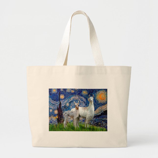 Starry Night mit zwei Llamas Jumbo Stoffbeutel (Vorne)