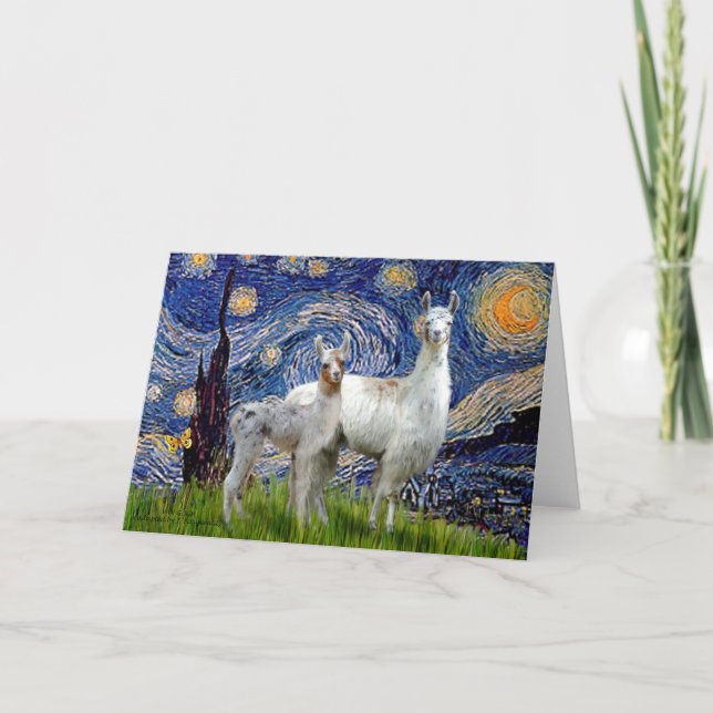 Starry Night mit zwei Llamas Karte (Vorderseite)
