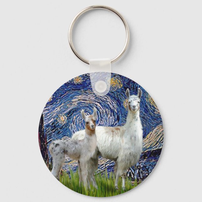 Starry Night mit zwei Llamas Schlüsselanhänger (Vorderseite)