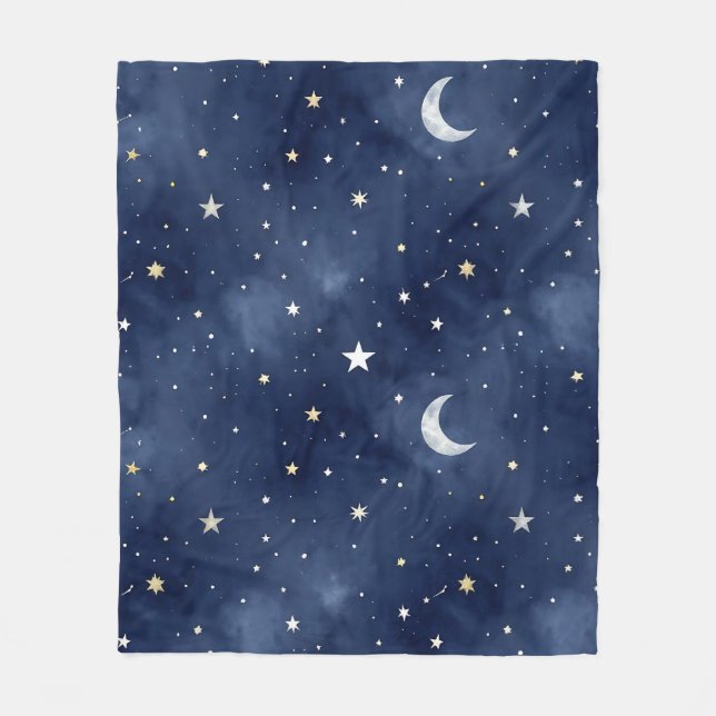 Starry Night Moon Constellations Pattern Fleecedecke (Vorderseite)