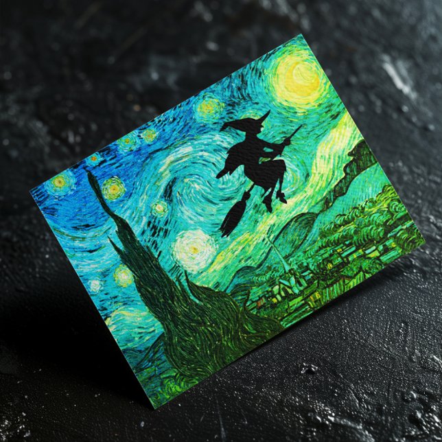 Starry Night Moon Flying Hexe-Silhouette Postkarte (Happy Halloween)