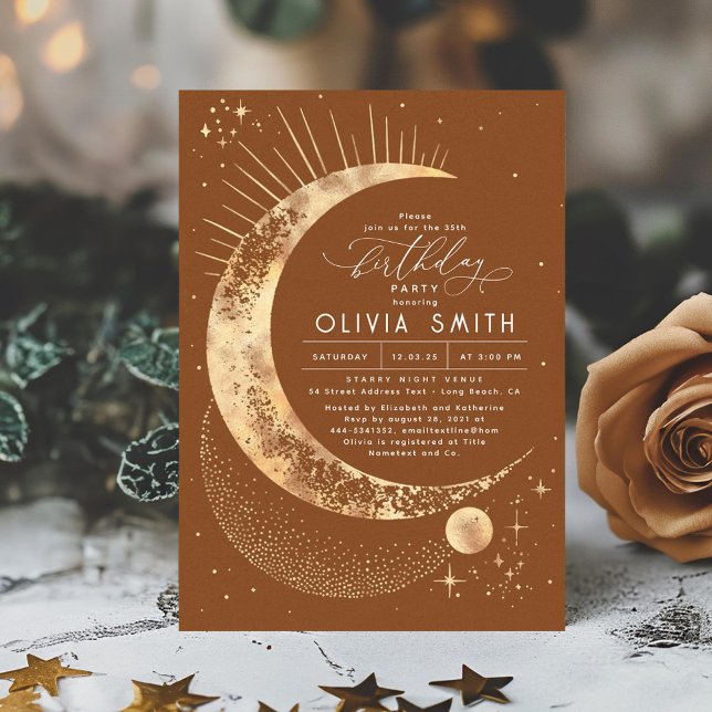 Starry Night Moon Mystical Celestiday Einladung (Terracotta Stars Birthday Invitation)