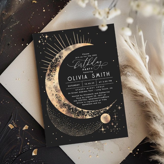 Starry Night Moon Mystical Celestiday Einladung (Astronomy Tarot Boho Night Stars Birthday Invitation)