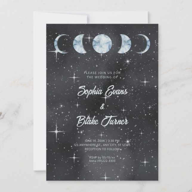 Starry Night Moon Phases Zodiac Celestial Hochzeit Einladung (Vorderseite)