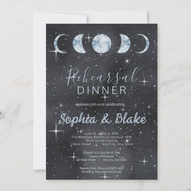 Starry Night Moon Phases Zodiac Probe Dinner Einladung (Vorderseite)