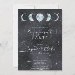 Starry Night Moon Phasing Zodiac Engagement Party Einladung
