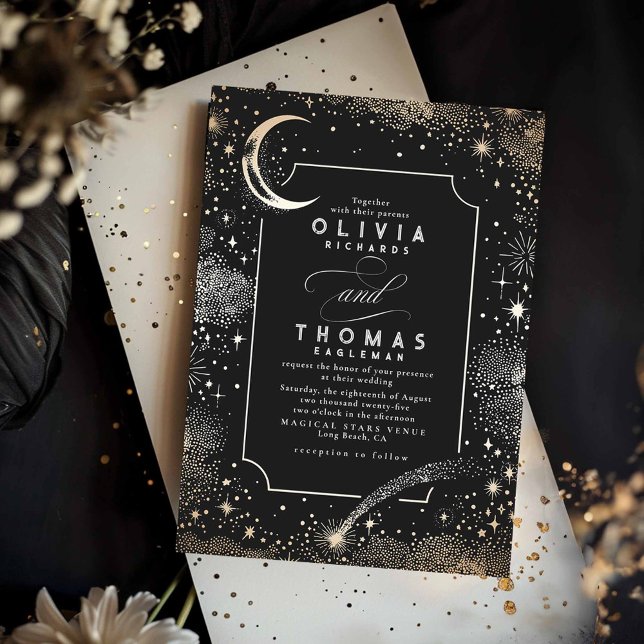Starry Night Moon Shooting Star Celestie Wedding Einladung (Celestial Starry Night Wedding Invitation)
