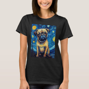 Starry Night Mops Dog Van Gogh Sky Malerei Art Mop T-Shirt