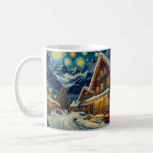 Starry Night Mountain Village Weihnachten Kaffeetasse
