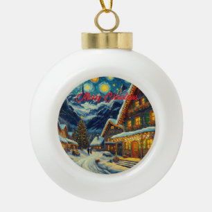 Starry Night Mountain Village Weihnachten Keramik Kugel-Ornament
