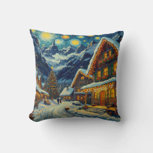 Starry Night Mountain Village Weihnachten Kissen